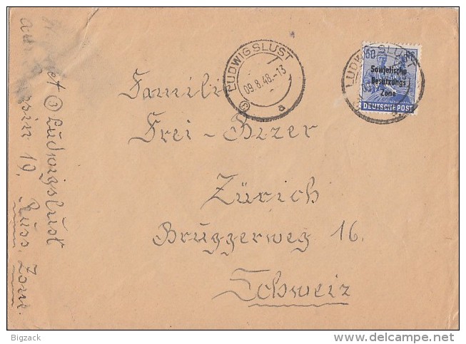 SBZ Brief EF Minr.194 Ludwigslust 9.8.48 Gel. In Schweiz - Sonstige & Ohne Zuordnung