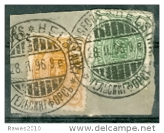 Finnland Mi. 28 + Mi. 30 Wappen Löwe Stempel Helsinki 1896 Lateinich + Kyrrilisch Briefstück - Cartas & Documentos