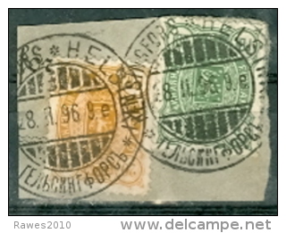 Finnland Mi. 28 + Mi. 30 Wappen Löwe Stempel Helsinki 1896 Lateinich + Kyrrilisch Briefstück - Covers & Documents