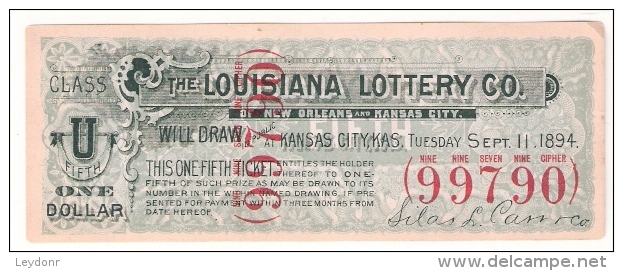 The Louisiana Lottery Co. Of New Orleans And Kansas City, 1894 - Lottery Tickets