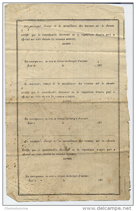 1874 SERVICE VICINAL AVIS GRATIS POUR PRESTATIONS A LA JOURNEE MAIRIE Mailleroncourt HAUTE SAONE 70 - Arbeitsbeschaffung