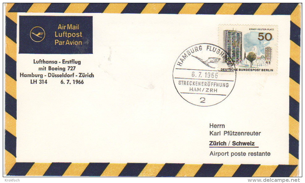 Hamburg Zurich 1966 - Lufthansa - Erstflug 1er Vol - Inaugural Flight - - Premiers Vols