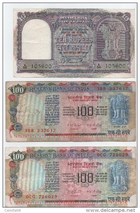 INDE. BILLETS  DE 100 RUPEES.  ET UN DE 10. - India