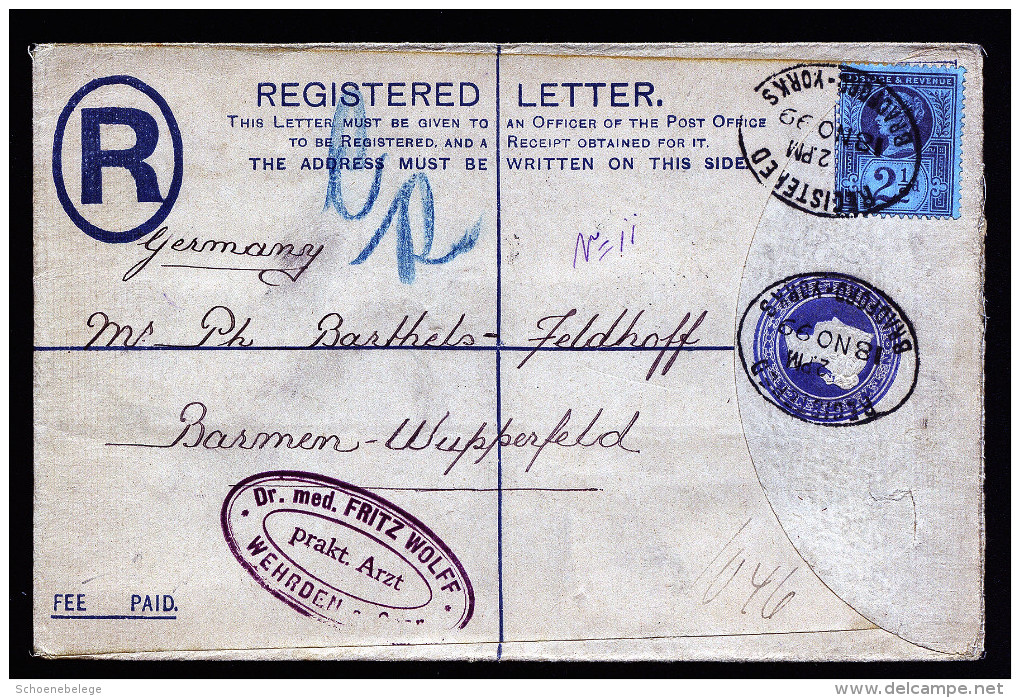 A2732) UK Registered Cover From Bradford-Yorks 11/18/1899 To Germany - Briefe U. Dokumente