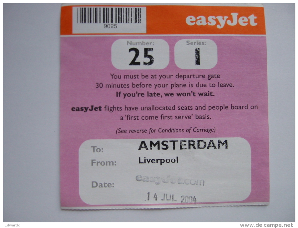 EasyJet Boarding Pass Card Amsterdam Liverpool 2004 - Otros & Sin Clasificación