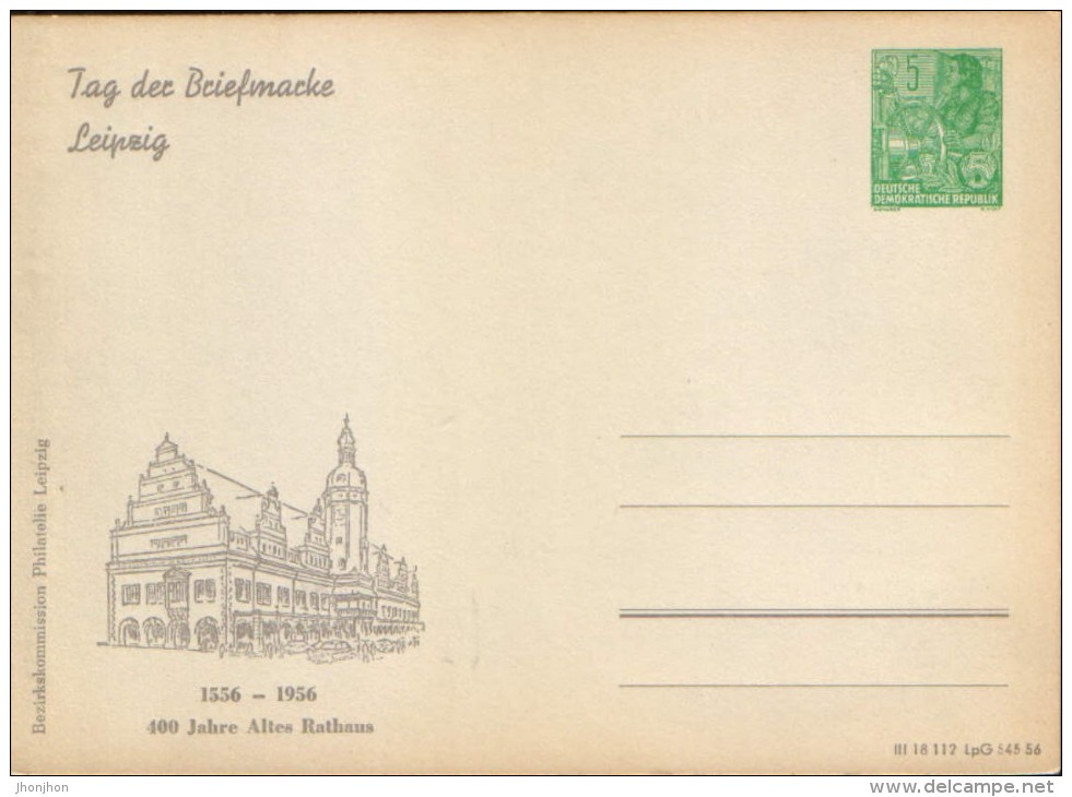 Germany/DDR - Postal Stationery  Postcard  Unused 1956  -  Tag Der Briefmarke Lepzig, - Cartoline Private - Nuovi