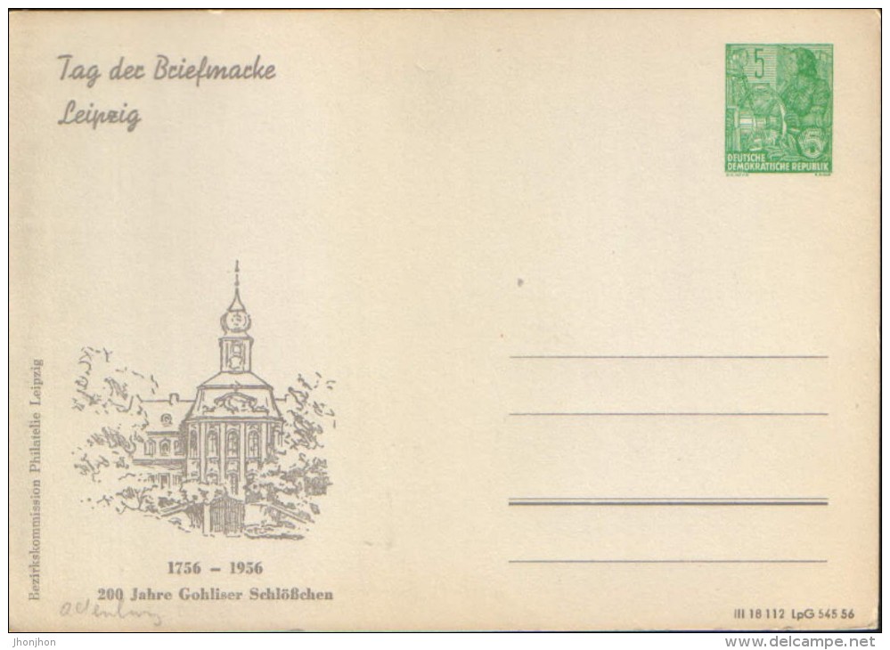 Germany/DDR - Postal Stationery  Postcard  Unused 1956  -  Tag Der Briefmarke Lepzig, - Cartoline Private - Nuovi