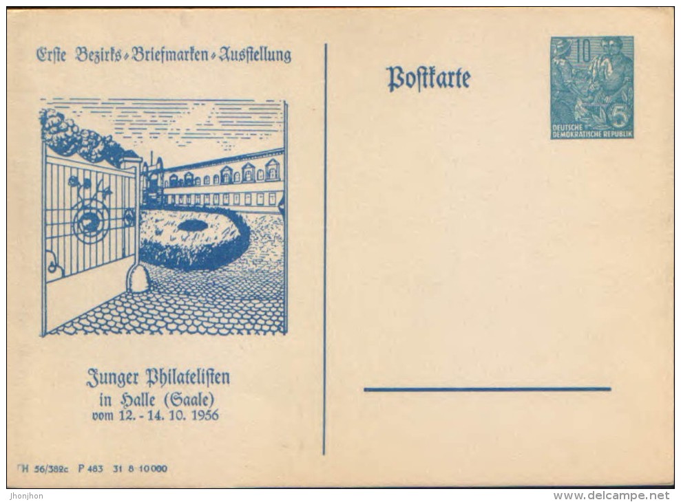 Germany/DDR - Postal Stationery  Postcard  Unused 1956  - Junger Philatelisten In Halle - Private Postcards - Mint