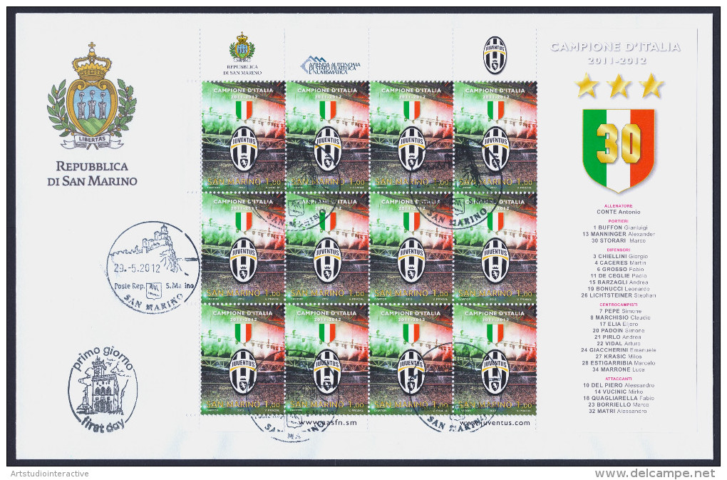 2012 SAN MARINO "JUVENTUS CAMPIONE D´ITALIA 2011/2012" FDC MINIFOGLIO - FDC