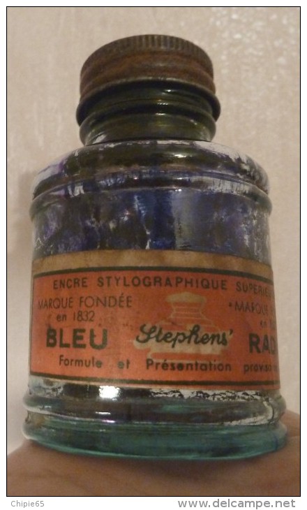 Ancienne Bouteille D'encre Stylographique "Bleu Stephens" RADIO - Tintenfässer