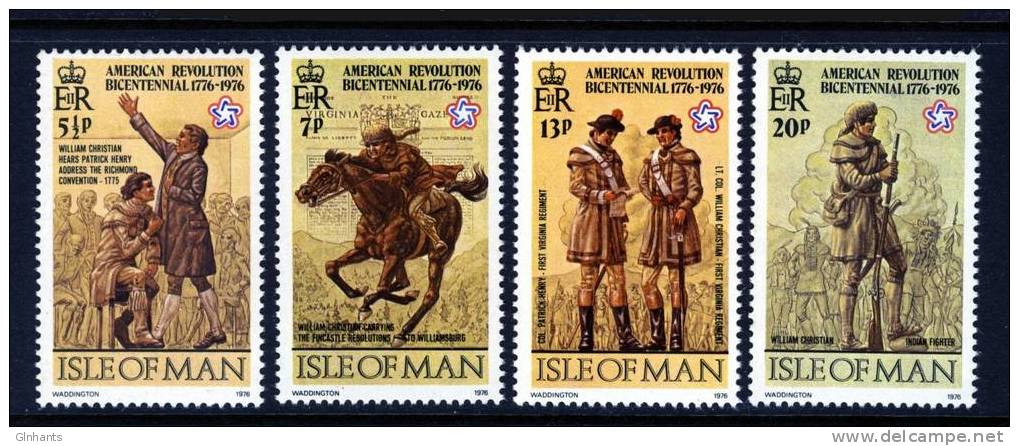 GB ISLE OF MAN IOM - 1976 AMERICAN REVOLUTION BICENTENARY SET (4V) FINE MNH ** SG 75-78 - Independecia USA