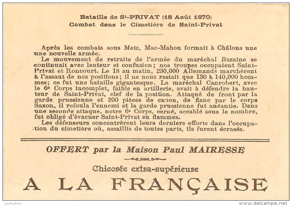 CHROMO DOREE CHICOREE A LA FRANCAISE BATAILLE DE SAINT PRIVAT  VOIR LES DEUX SCANS - Sonstige & Ohne Zuordnung