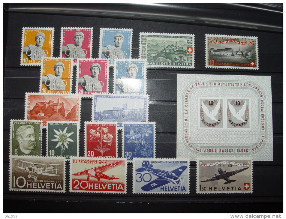 SUISSE  1944  ** Année Complète SCHWEIZ JAHRGANG YEARSET + 1 Bloc + Poste Aerienne ( JO PRO JUVENTUTE COLOMBE ) - Unused Stamps