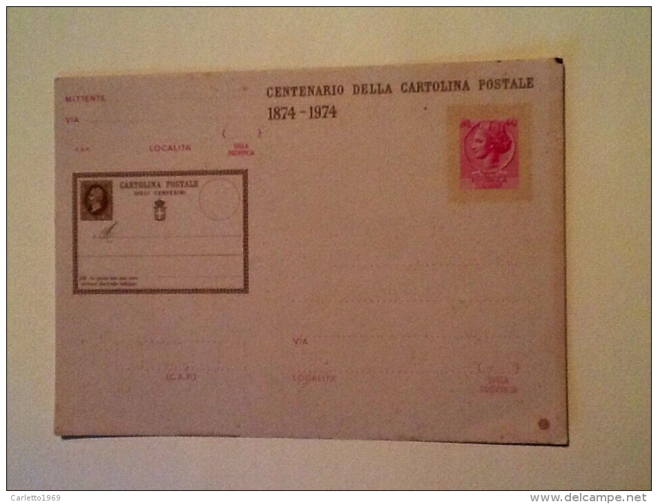 CENTENARIO DELLA CARTOLINA POSTALE 1874-1974 NON VIAGGIATA T - Postal Services