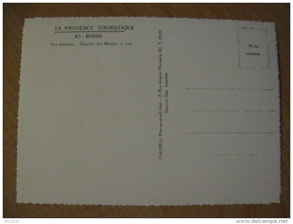 VL - RIANS (83) : VUE GENERALE ; Quartier Des Moulins à Vent. ; La Provence Touristique - Rians
