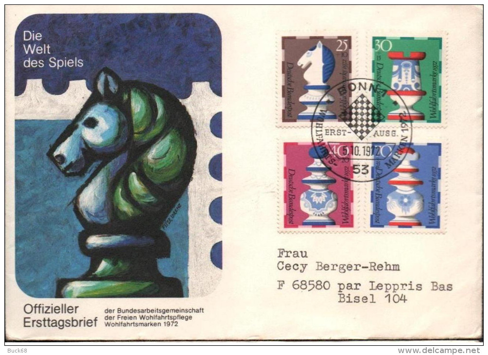 ALLEMAGNE GERMANY BUND Poste 592/5 Premier Jour FDC ETB Echec Chess Schach - 1971-1980