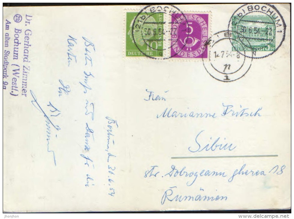 Germany/ Berlin - Postal Stationery Postcard Circulated In 1954 - 100 Jahre KV- Studentenum Bochum, PP 356 - 2/scans - Private Postcards - Used