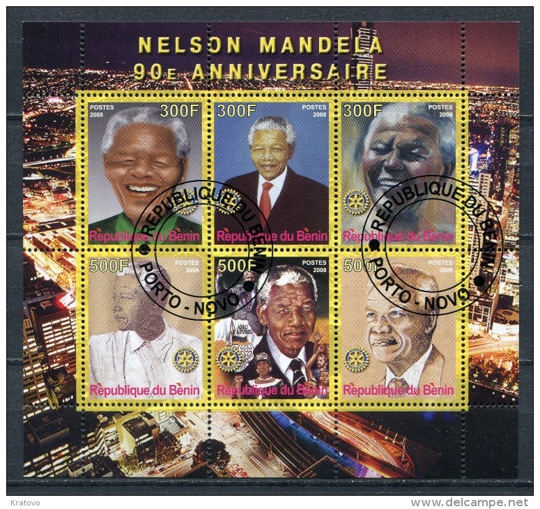 BENIN 2008 NELSON MANDELA 90th ANNIVERSARY SHEET FANTASY USED - Fantasy Labels