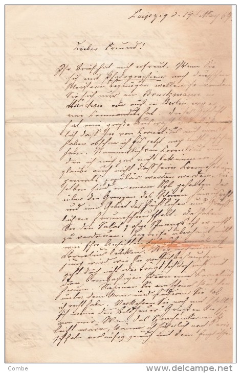1869 LETTRE ALLEMAGNE, LEIPZIG Pour PARIS, Entrée PRUSSE-FORBACH 4   / 7 5 22 - Covers & Documents
