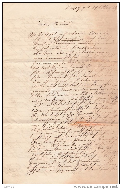 1869 LETTRE ALLEMAGNE, LEIPZIG Pour PARIS, Entrée PRUSSE-FORBACH 4   / 7 5 22 - Brieven En Documenten