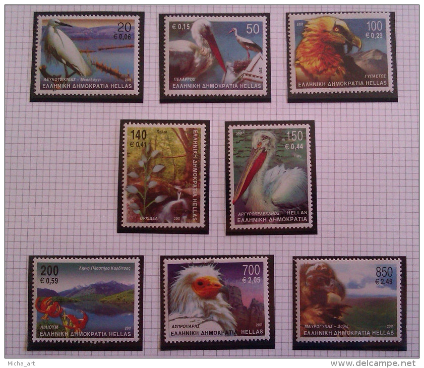 Greece  2001 Fauna And Flora Birds-Flowers Set MNH P0029 - Nuovi