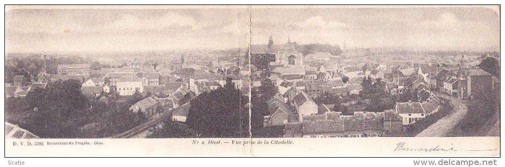 Diest.  -  Restaurant Du Progrès. - Diest  &  Diest. -  Vue Prise De La Citadelle  (plooikaart) 1900 Naar Etterbeek - Diest