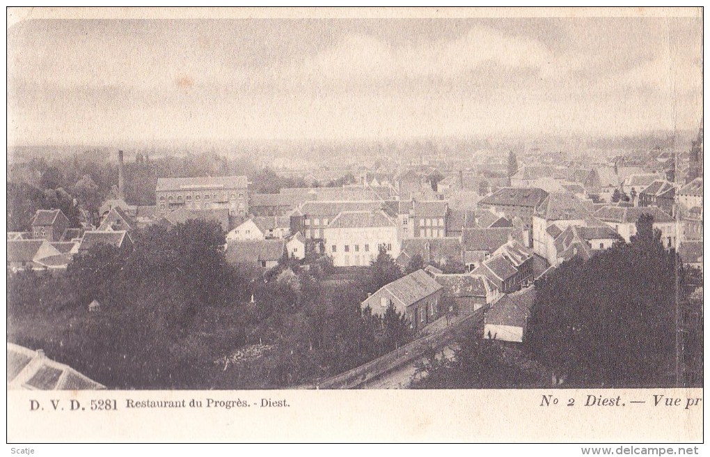 Diest.  -  Restaurant Du Progrès. - Diest  &  Diest. -  Vue Prise De La Citadelle  (plooikaart) 1900 Naar Etterbeek - Diest