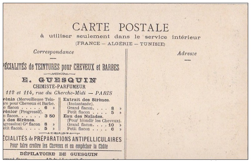 CPA  Authentique Ed Laas & Pecaud  Les Petits METIERS Parisiens REMOULEUR  PUB Dos GUESQUIN Parfumeur Chimiste SCAN - Petits Métiers à Paris