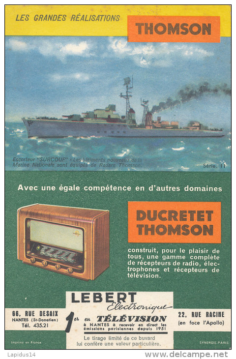 BU 1003 / BUVARD   POSTE RADIO  DUCRETET THOMSON   LEBERT  ELECTRONIQUE EN TELEVISION  86 RUE DESAIX NANTES - P