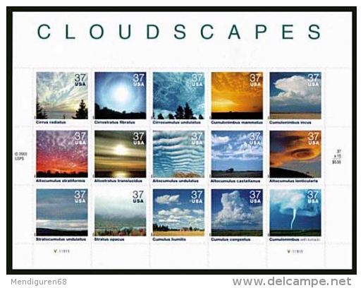 USA 2004 Clouds Sheet Of 15 Stamps  $ 6.60 MNH SC 3878sp YV BF-3586-3600 MI B-3865-79 SG MS4381-95 - Sheets