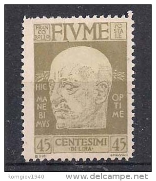 FIUME  1920 EFFIGE DI D'ANNUNZIO SASS. 119 MLH VF - Fiume