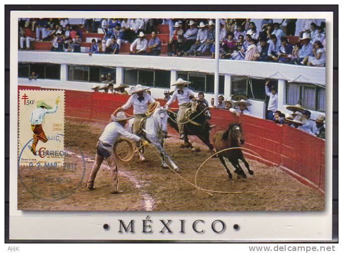 MEXIQUE.le Lancer Du Lasso. Rodeo Mexicain. (Carnaval De La Charreria)  Une Belle Carte-maximum - Mexico