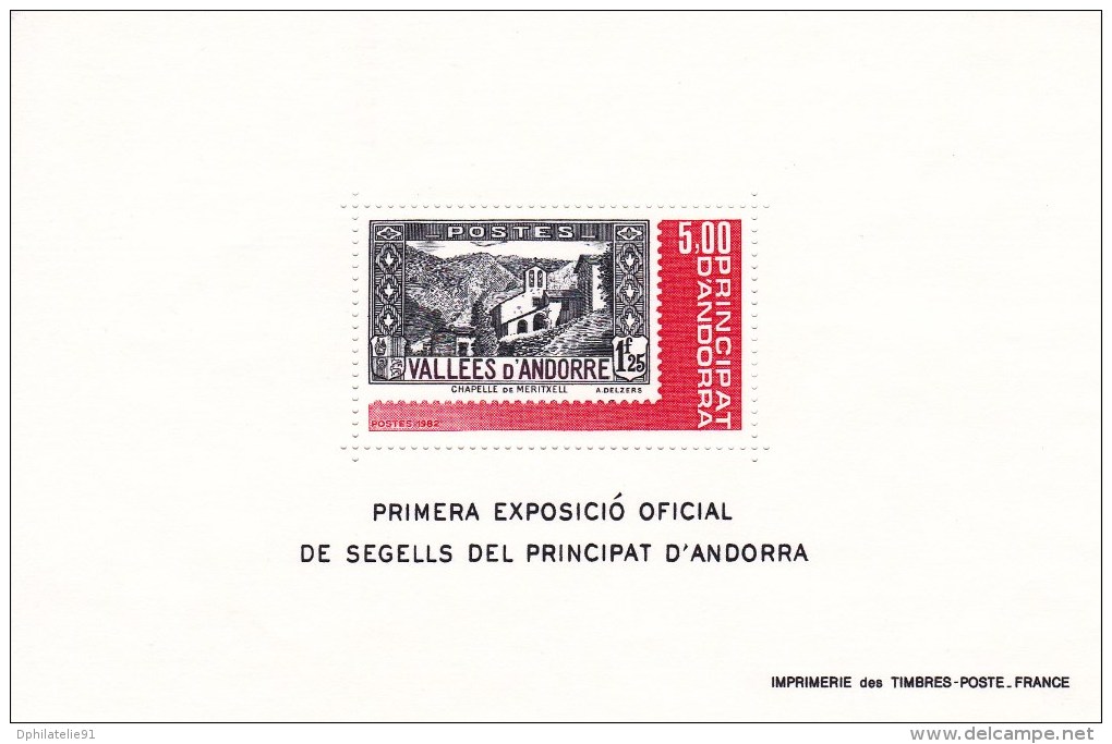 ANDORRE -  Bloc Feuillet N°1 Neuf** - 1982 - 1ère Exposition Philatélique De La Principauté D'Andorre - Blocks & Kleinbögen