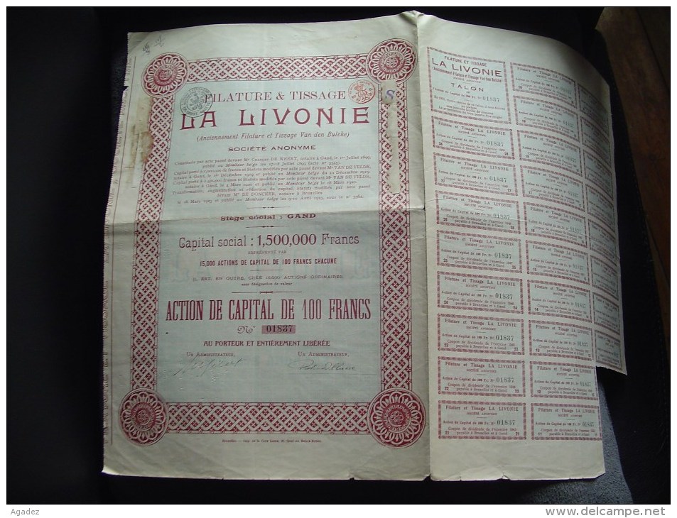 Action "La Livonie " (Filature Et Tissage Textile ) Gand Gent 1923. - Textiel