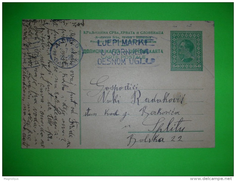 Yugoslavia,SHS Kingdom,Royaume Des Serbes,Croates Et Slovenes,stamped Stationery 50 Para Green Alexander,postcard 3. - Briefe U. Dokumente