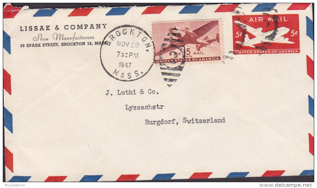 United States LISSAK & COMPANY Uprated Postal Stationery Ganzsache Entier BROCKTON 1947 Cover Brief To Denmark - 1941-60