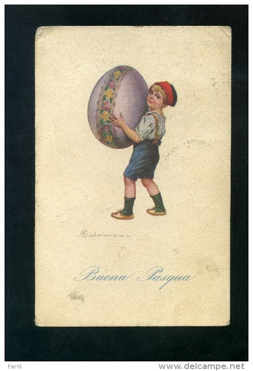 T1568 CARTOLINA ILLUSTRATORE COLOMBO BUONA PASQUA BAMBINO E UOVO  FP. V. - Colombo, E.