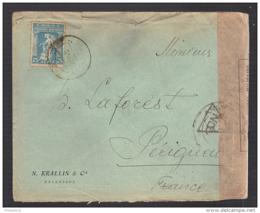 GRECE 1914/1918 Usages Courants Obl. S/enveloppe Censure Militaire Française - Covers & Documents