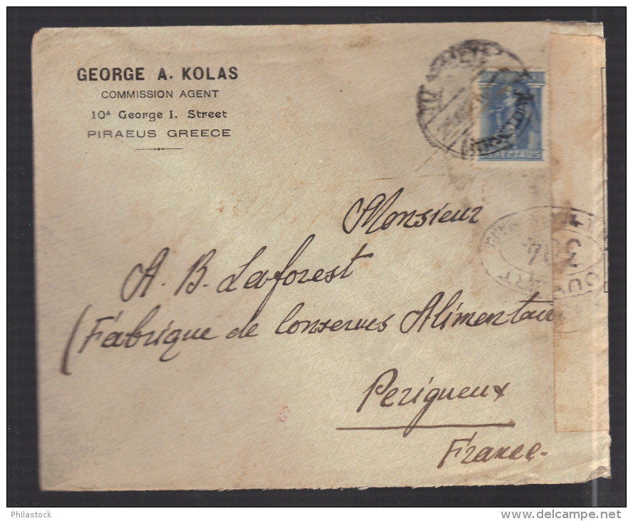 GRECE 1914/1918 Usages Courants Obl. S/enveloppe Censure Militaire Française - Lettres & Documents
