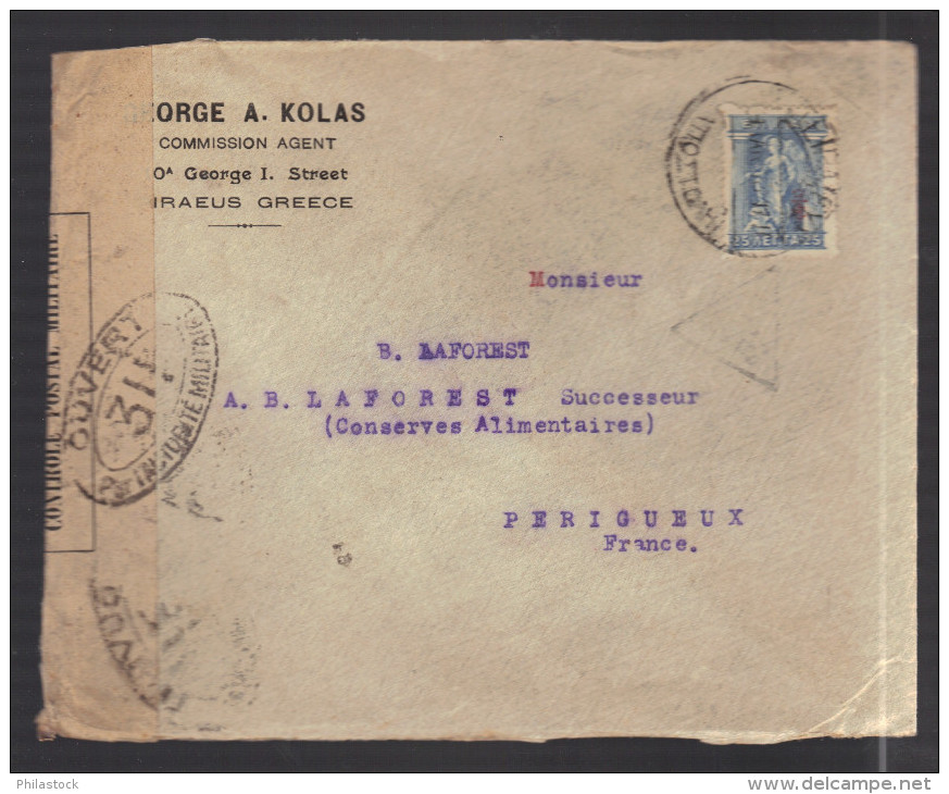 GRECE 1914/1918 Usages Courants Obl. S/enveloppe Censure Militaire Française - Covers & Documents