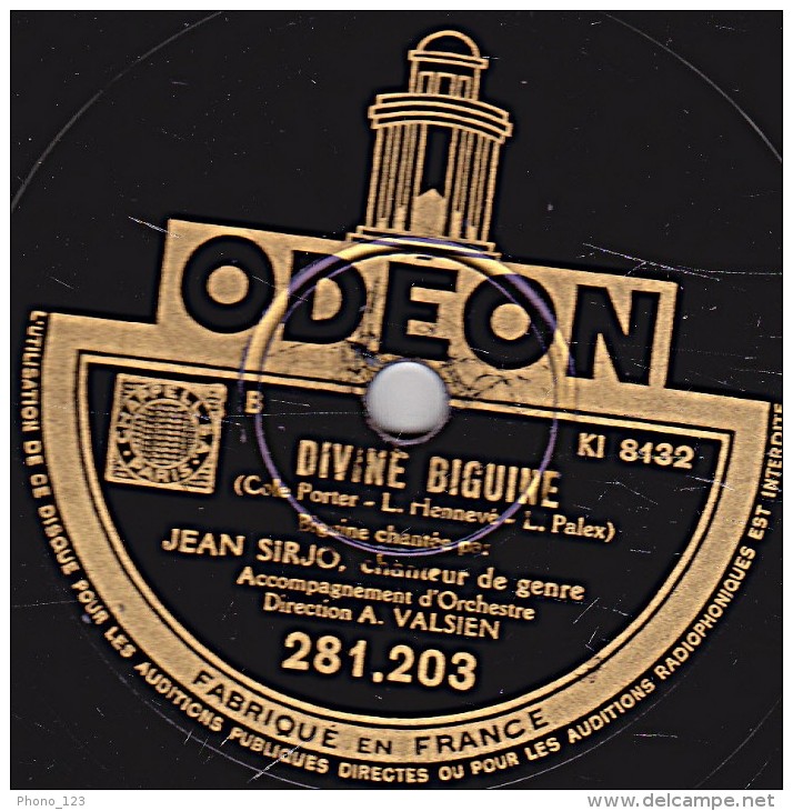 78 Trs - ODEON 281.281 - état B -  Jean SIRJO - TANGO CHINOIS - DIVINE LA BIGUINE - 78 T - Disques Pour Gramophone