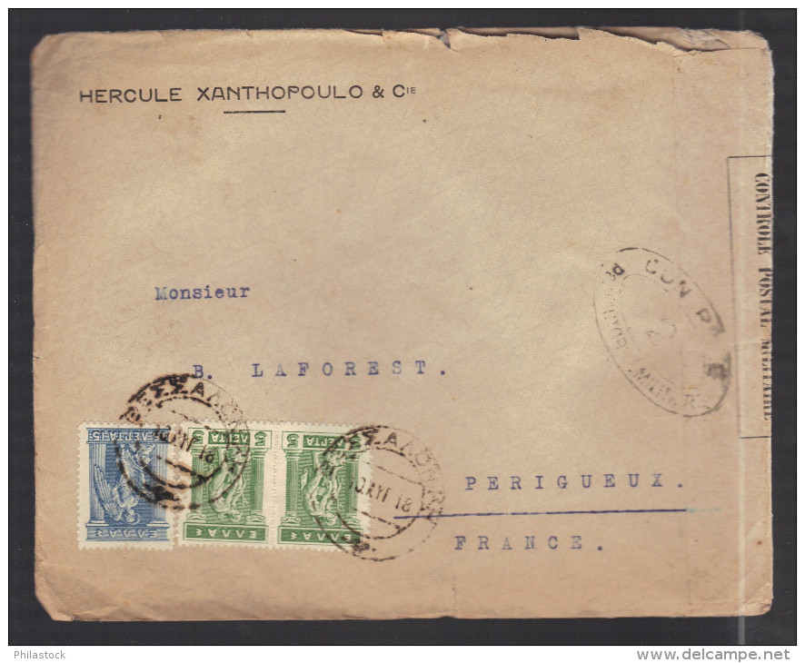 GRECE 1914/1918 Usages Courants Obl. S/enveloppe Censure Militaire Française - Covers & Documents