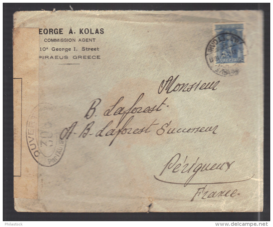 GRECE 1914/1918 Usages Courants Obl. S/enveloppe Censure Militaire Française - Storia Postale