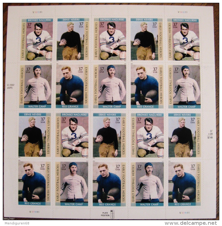 USA 2003 Football Heroes Sheet Of 20 $ 7.40 MNH SC 3808-11sp YV BF3500-3503 MI B-3776-79 SG MS4311-14 - Feuilles Complètes
