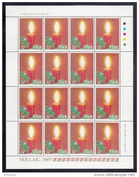 Ireland MNH Scott #649 Minisheet Of 16 22p Candle, Holly - Christmas - Blocks & Sheetlets