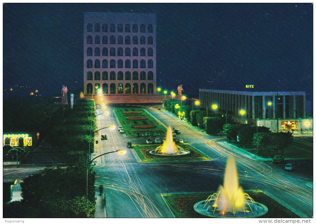 ROMA EUR - E.u.r. - Viale Della Civiltà Del Lavoro In Notturno - Fontana Luminosa - 1962 - Wirtschaften, Hotels & Restaurants