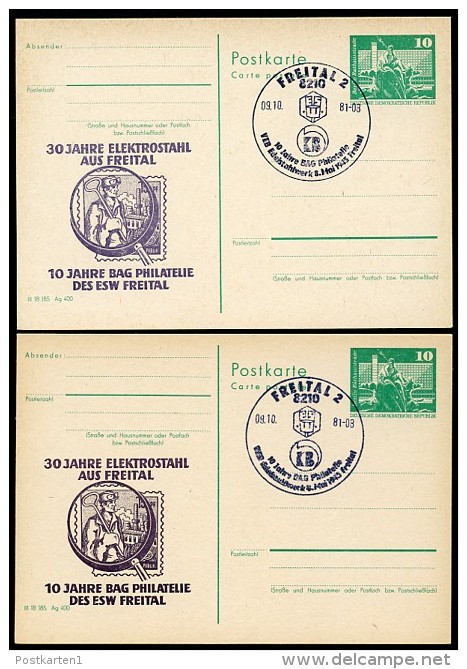 DDR P79-36-81 C168 2 Postkarten Zudruck FARBVARIANTEN  Elektrostahl Freital Sost. 1981 - Private Postcards - Used
