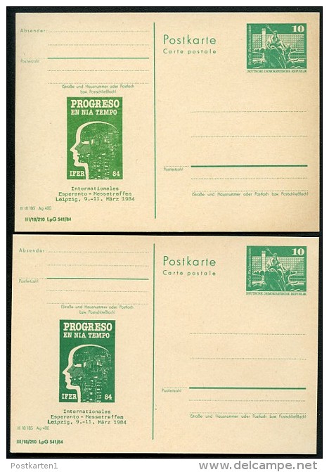 DDR P79-1b-84 C219-a 2 Postkarten FARBVARIANTEN Esperanto-Messetreffen Leipzig 1984 - Postales Privados - Nuevos