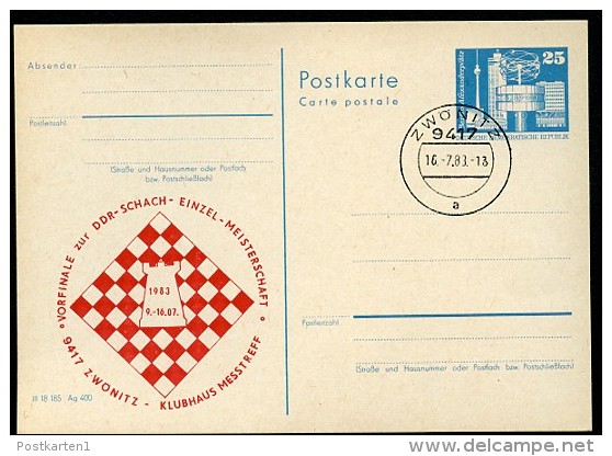 DDR P80-8a-83 C41 Postkarte PRIVATER ZUDRUCK  Schach Zwönitz Stpl. 1983 - Private Postcards - Used