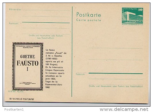 ESPERANTO GOETHE "FAUST I"  DDR P 84-12-82 C10 Postkarte Zudruck Leipzig 1982 - Esperanto